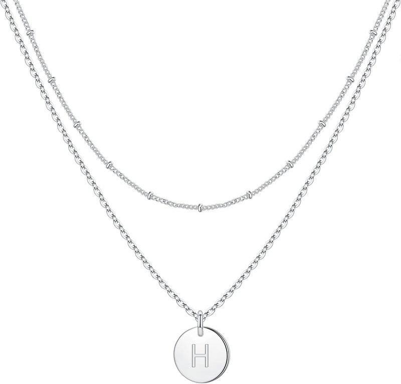 IEFWELL Valentines Gifts - Initial Necklaces for Women Girls, 14K Gold-Plated Silver Double Side Engraved Hammered Coin Necklaces, Layered Necklace Jewelry Pendant for Teen Girls - Image 1